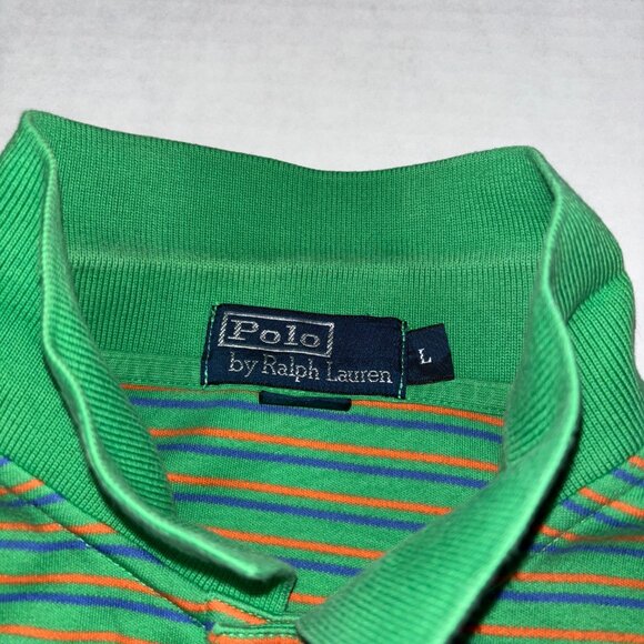 Polo Ralph Lauren Mens L Green Orange Blue Stripe Polo Shirt Short Sleeve Cotton - Picture 5 of 7
